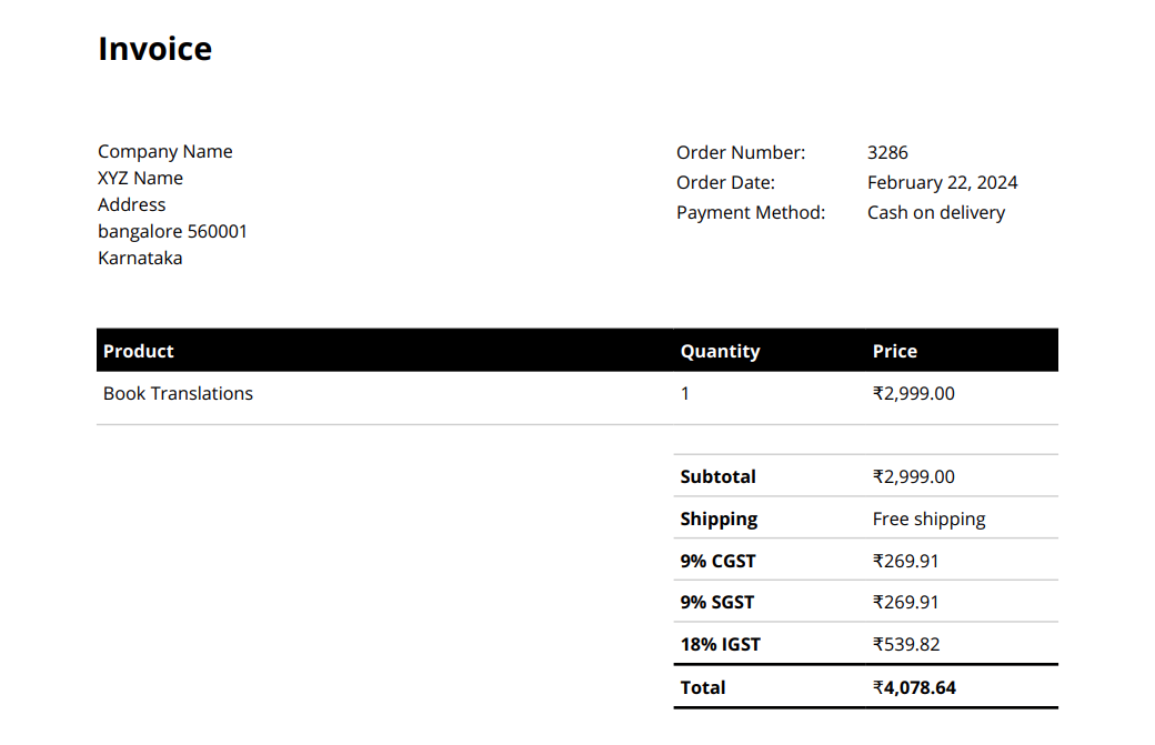 WooCommerce GST invoice