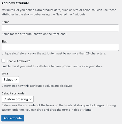 Add attributes to products in WooCommerce