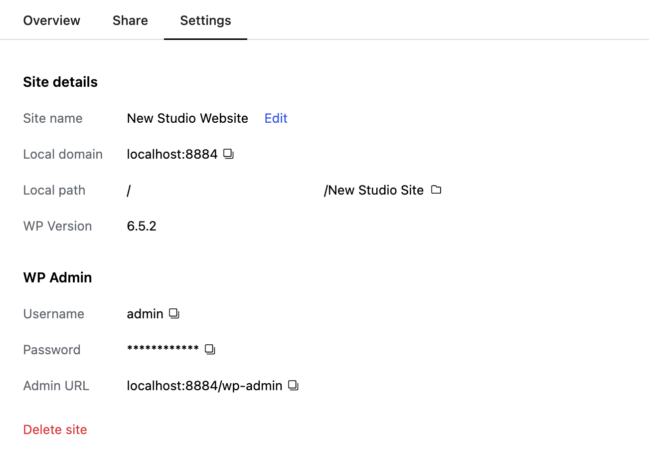 Studios settings tab