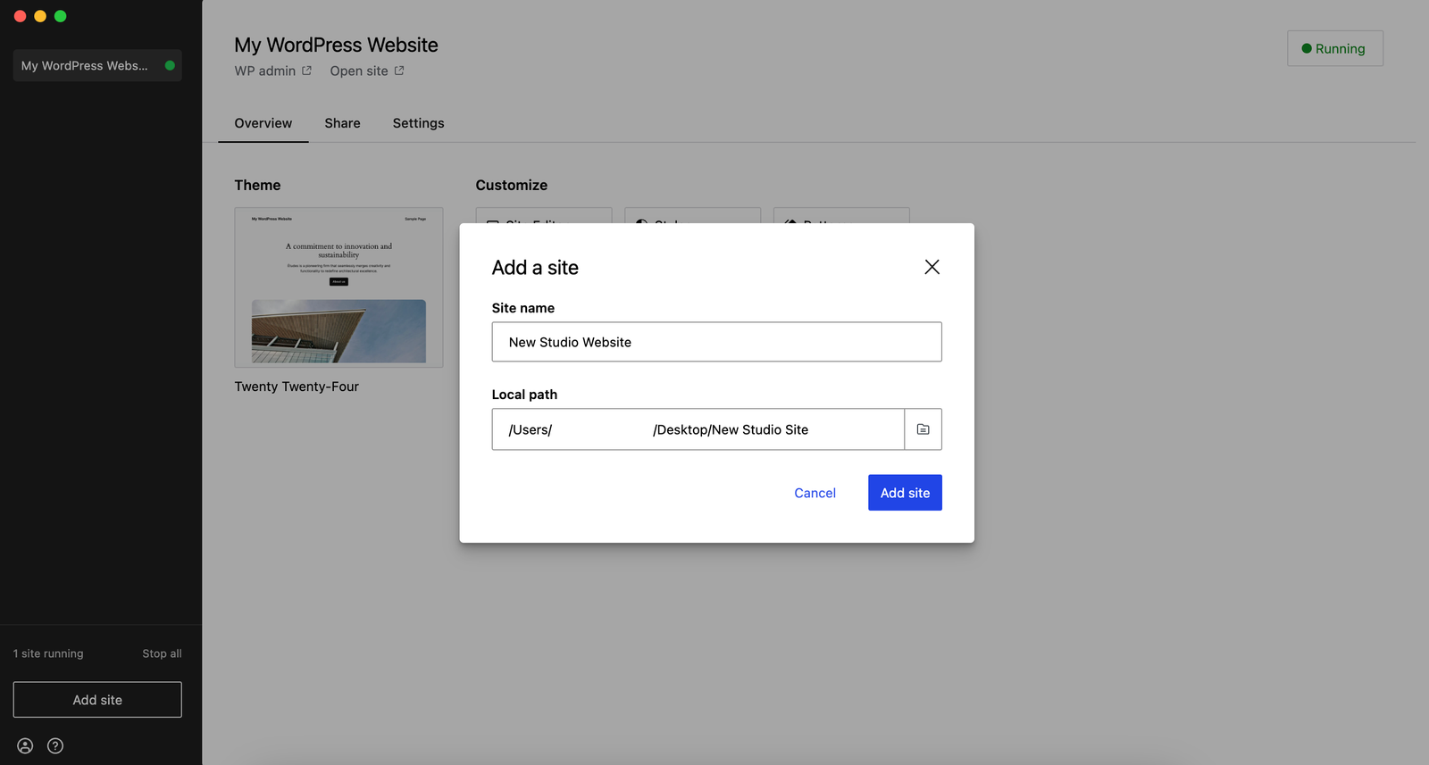 Adding a local WordPress site